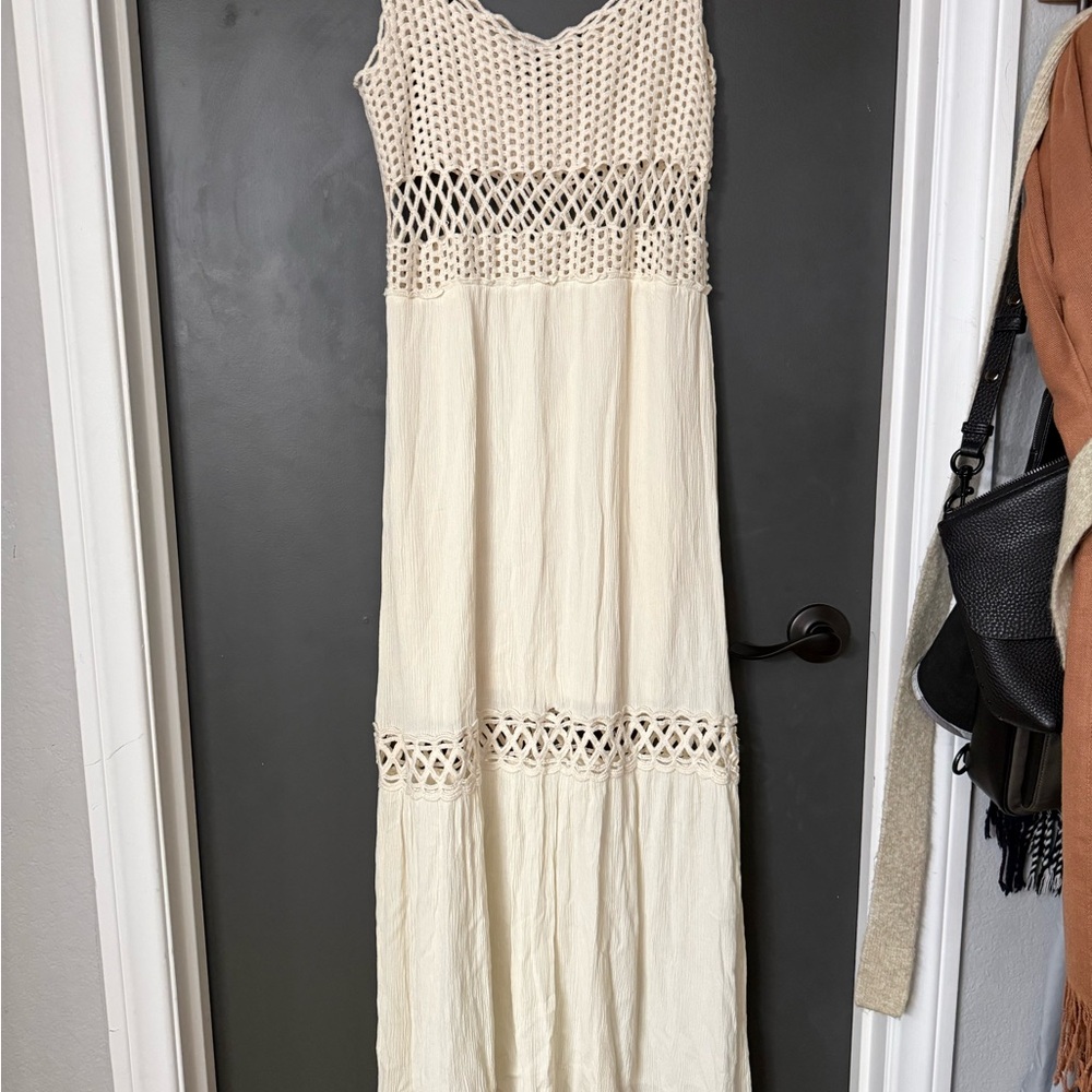Cream Crochet Bodice Maxi Dress